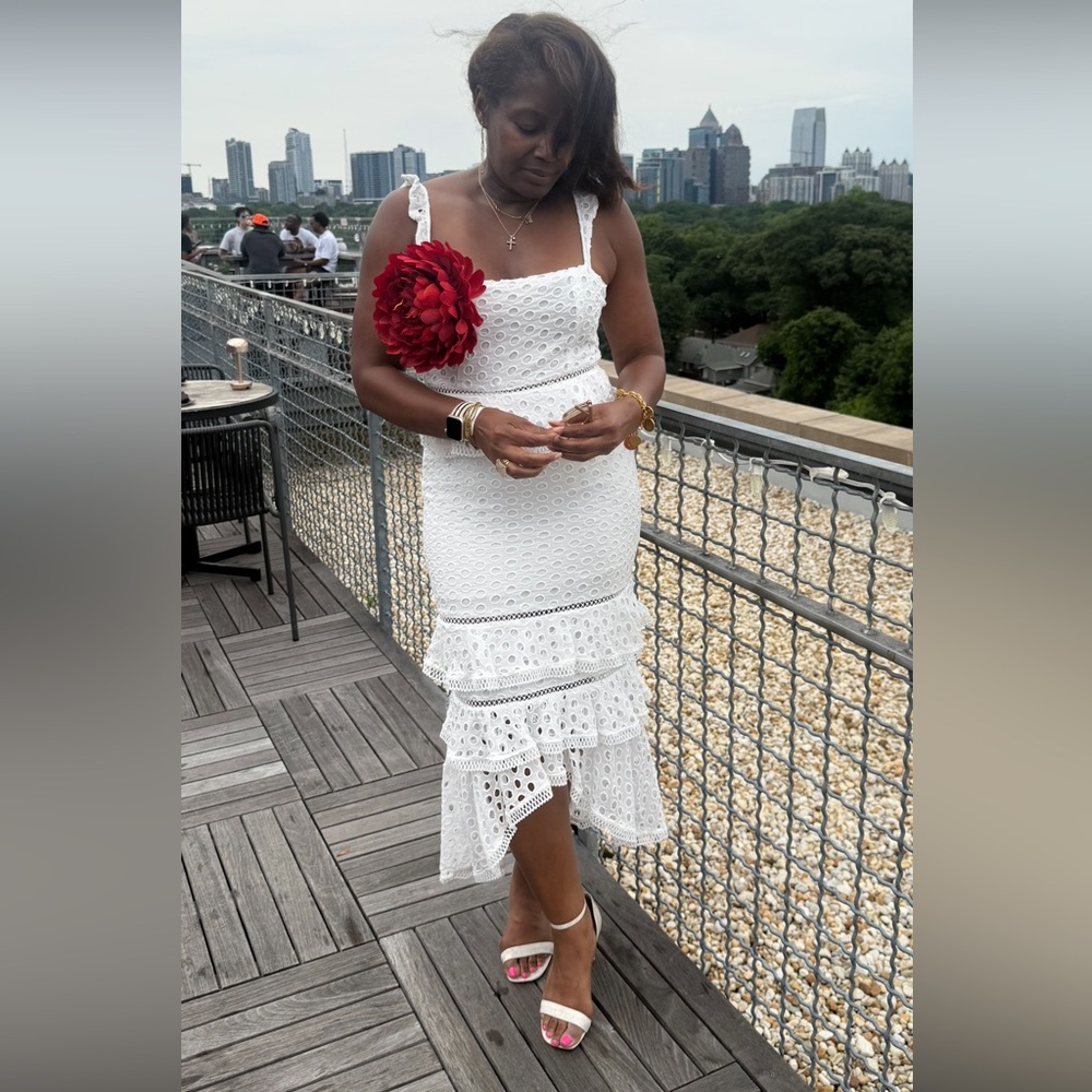 Just in @The King Kouture Boutique NWT White Cotton Eyelet Midi Sundress Small